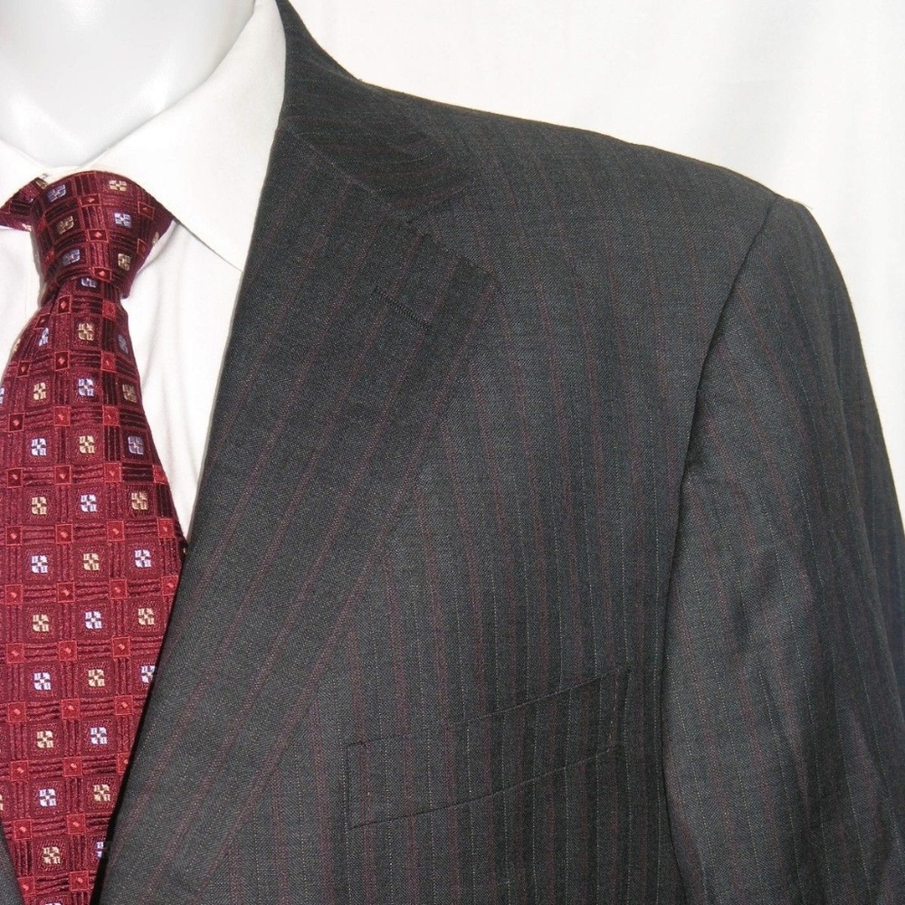 Ermenegildo Zegna Trofeo Gray Striped Three button Suit Jacket 46R